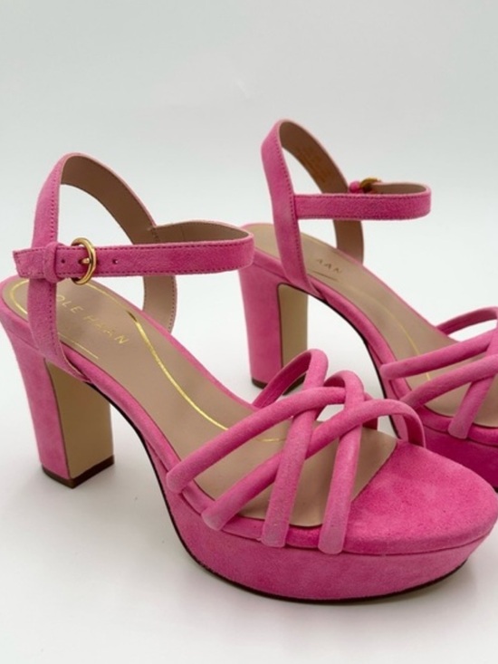 Cole Haan Shoes - COLE HAAN Pink Suede Platform Block Heel Sandals with Ankle Strap size 6 womens